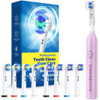 TEETHEORY Rotating Electric Toothbrush for Adults with 8 Brush Heads (2 Types), 4 Modes Deep Clean Electric Toothbrush with Rechargeable Power and 2 Min Smart Timer Purple