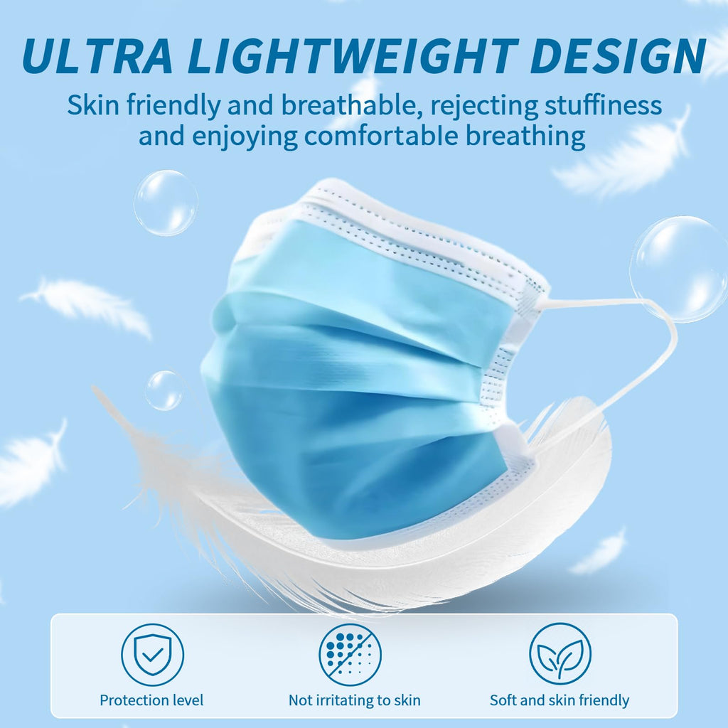NNPCBT Blue Disposable Face Masks 100 Pack,Mask for Adults Outdoor Indoor