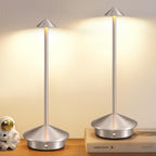 NEWSEE Modern Cordless Table Lamp Set of 2, Portable LED Desk Lamps, 5000mAh Rechargeable Battery Operated Lighting for Bedroom Dining Room Restaurant Coffee Shop Camping Night Light (Brushed Nickel)