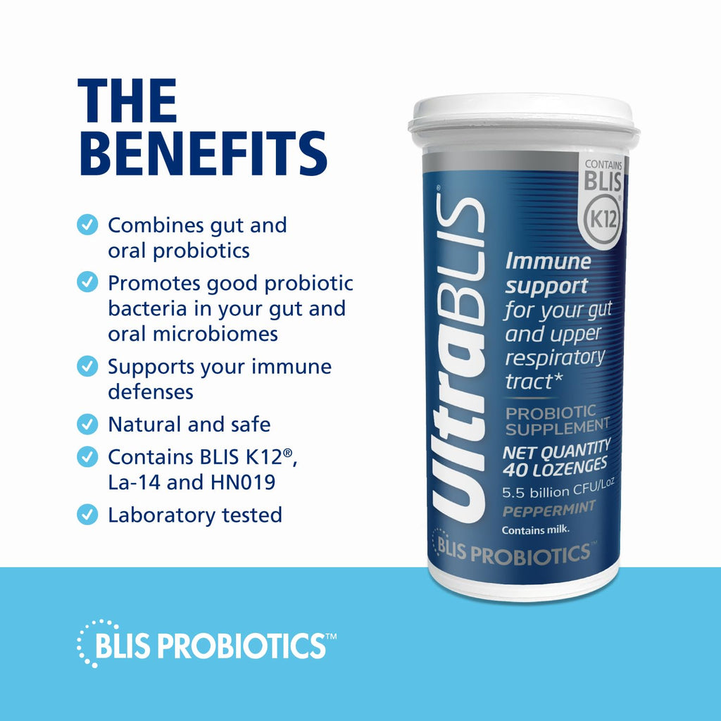 BLIS UltraBLIS Gut & Oral Probiotics K12 Immune Health Support, 40 Lozenges