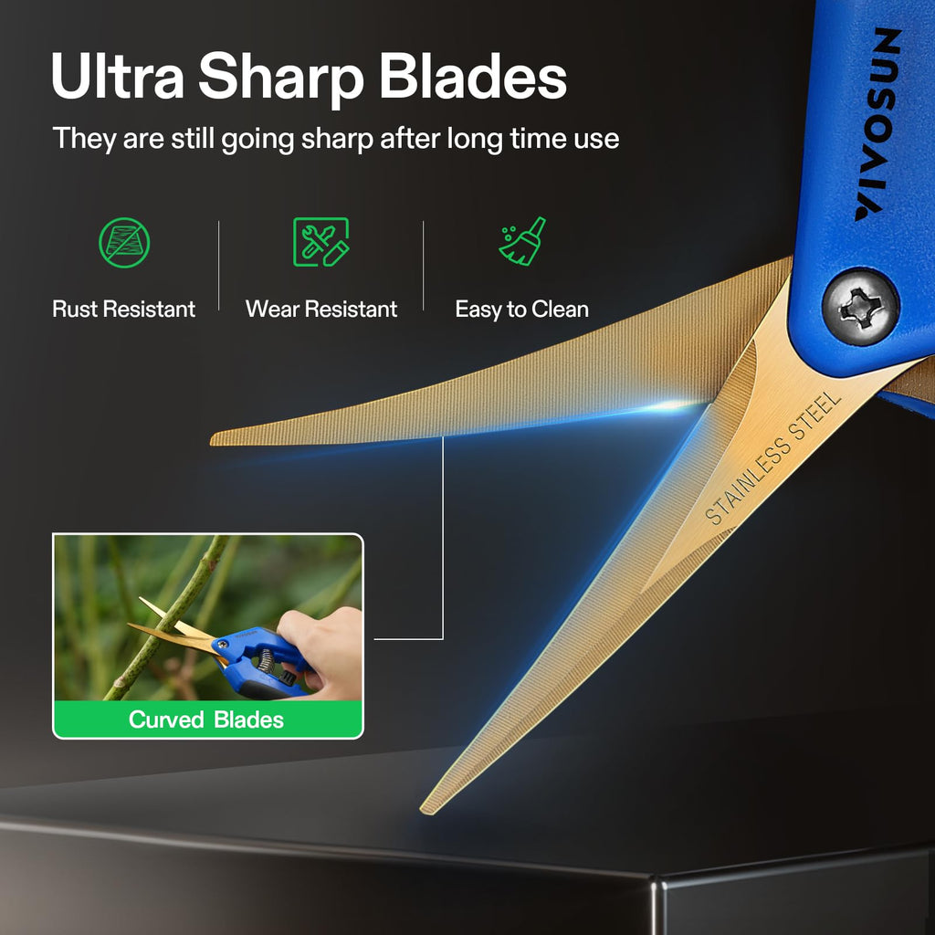 VIVOSUN 6.5 Inch Garden Scissors, Blue Pruning Shears for Plants, 6-Pack