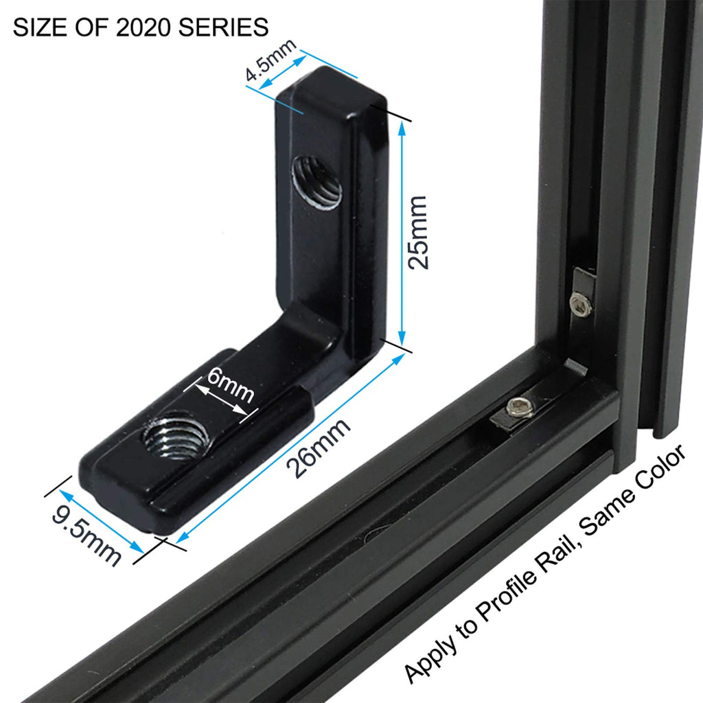 BLCCLOY 20Pcs 2020 Aluminum Extrusion Black Corner Bracket T Slot Inside L Shape Joint Angle Hardware Connector with Screws for 20 Series 20/20 2040 V Slot Extruded Aluminum Profile