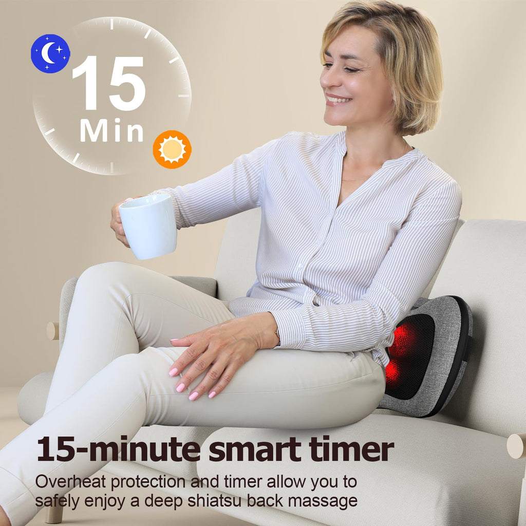VIKTOR JURGEN Shiatsu Back Massager with Heat, Mothers Day Gifts for Mom, Dad, Women, Men, Deep Tissue Massage for Neck, Shoulder, Upper & Lower Back Pain Relief, Electric Kneading 3D Massage Pillow