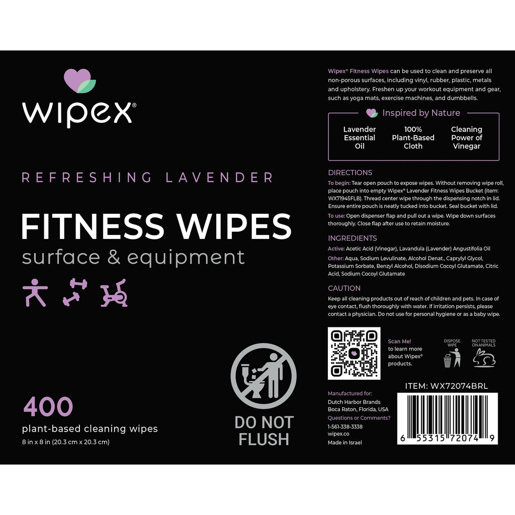 Wipex Gym Wipes Bucket Refill – EWG Verified, Plant-based Fitness Equipment Wipes, Lavender and Vinegar to Clean Surfaces, Safe Yoga Mat Cleaner, Gym & Peloton Bike Cleaner, 400 Count (Pack of 2)