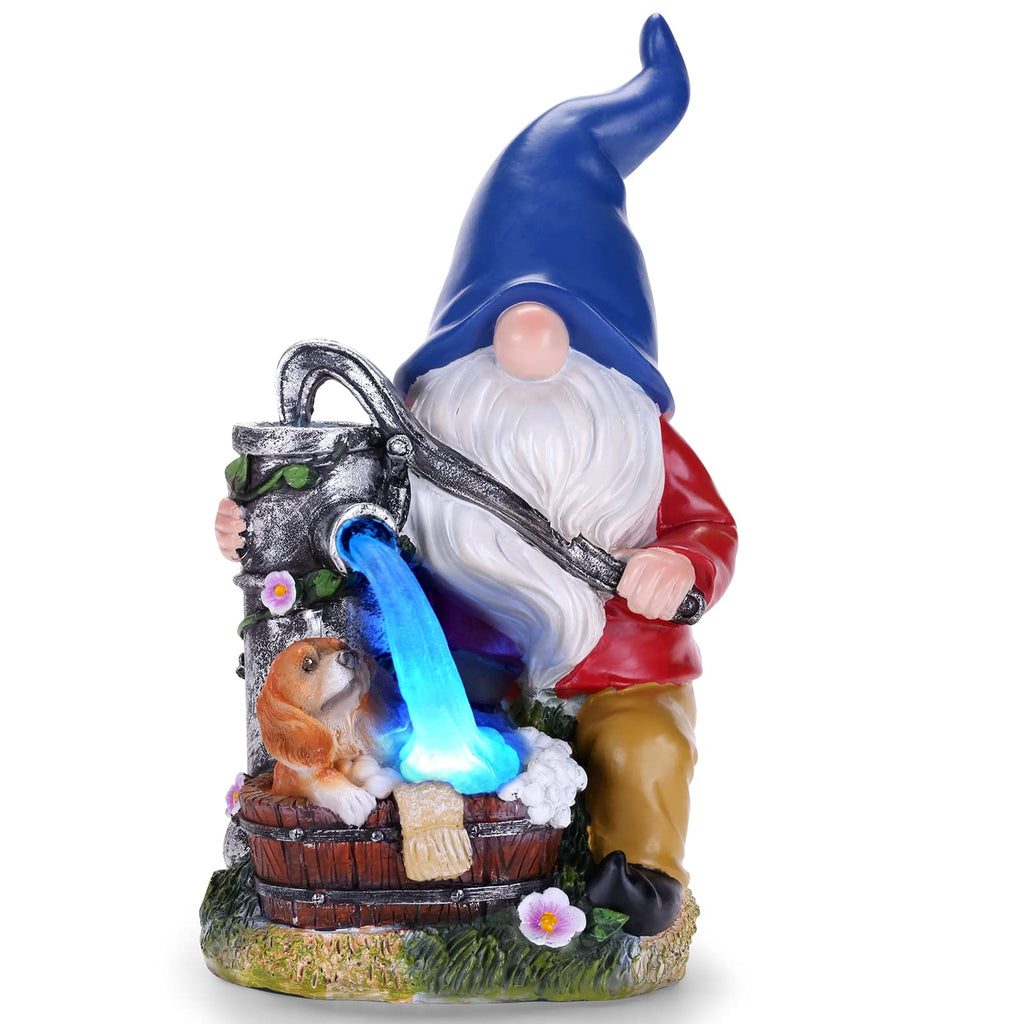 Panven Garden Gnome Statue, Gnome Decoration for Yard with Blue Solar Light, Patio Porch Yard Garden Decor for Outside, Lawn Ornament