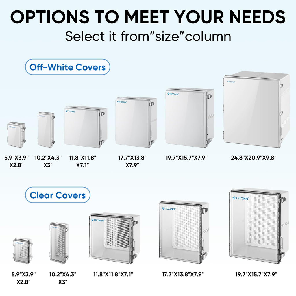TICONN Outdoor Electrical Box Waterproof, Junction Box IP67 ABS Plastic Enclosure with Hinged Cover with Mounting Plate, Wall Brackets, Cable Glands (Off-White, 10.2"x4.3"x3.0")