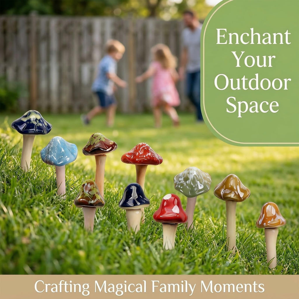 csjzzt 10 Pack Ceramic Mushroom Garden Decor, Outdoor Fairy Garden Ornament