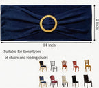 Pack of 50 Spandex Navy Blue Chair Sashes with Gold Buckles, Stretch Chairs Sashes for Wedding Party Baby Shower Ceremony Event Decorations Chair Bands Bows (Navy Blue Sashes, Gold Buckles)