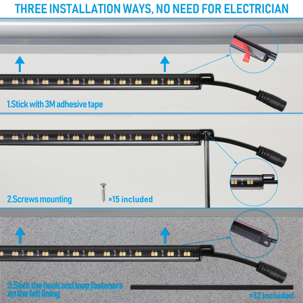 TORCHSTAR LED Safe Lighting Kit 3CCT, (6) 12 Inch Linkable Light Bars, Motion Sensor, 3000K/4000K/5000K Selectable, 900LM Safe Light Kit for Gun Safe Under Cabinet Locker Closet, UL Power Adapter