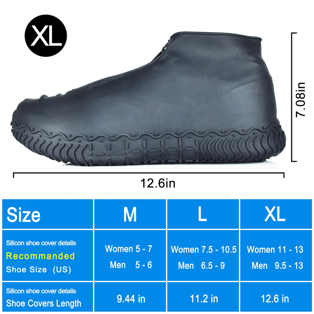 Shiwely Silicone Waterproof Shoe Covers, Upgrade Reusable Overshoes with Zipper, Resistant Rain Boots Non-Slip Washable Protection for Women, Men (XL (Women 11-13, Men 9.5-13), Black)