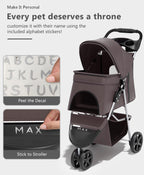 OS MOTOR Pet Stroller with 3 Wheels for Small/Medium Pets, Portable Travel Foldable Carrier Jogger for Dog Cat Puppy Kitty, Rear Wheel Breaks, Storage Basket, Visible Mesh with Weather Cover (Coffee)