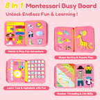 Qizfun Busy Board Book Montessori Toys for 1 2 3 4 Year Old, Girl Birthday Gifts, Educational Sensory Learning Toy for Toddlers 1-3, Car Airplane Travel Activities Toys for Kids Ages 2-4 Year Old