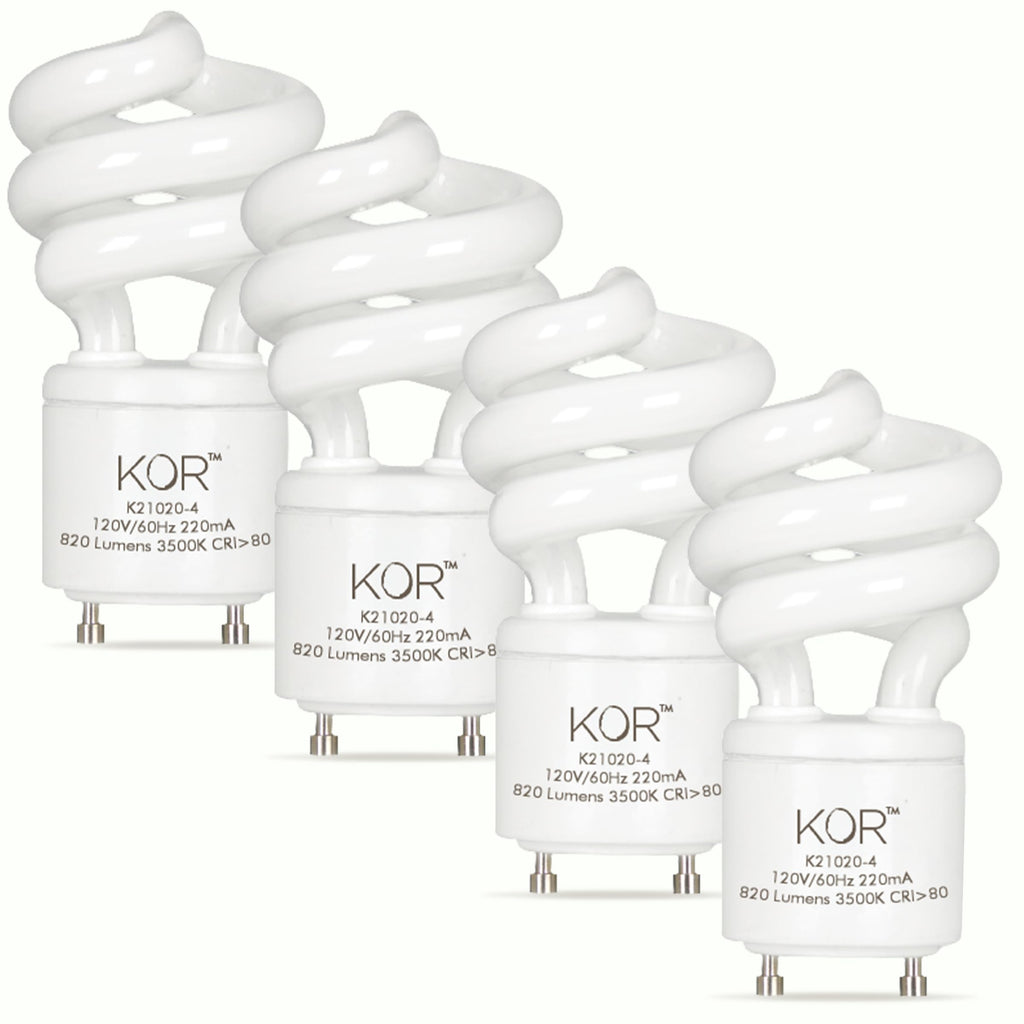 KOR Pack of 4 – 13 Watt Mini Spiral – GU24 Twist and Lock Base. Self-Ballasted CFL, 2pin Fluorescent Bulb, Neutral White 3500K (60 Watt Equivalent)