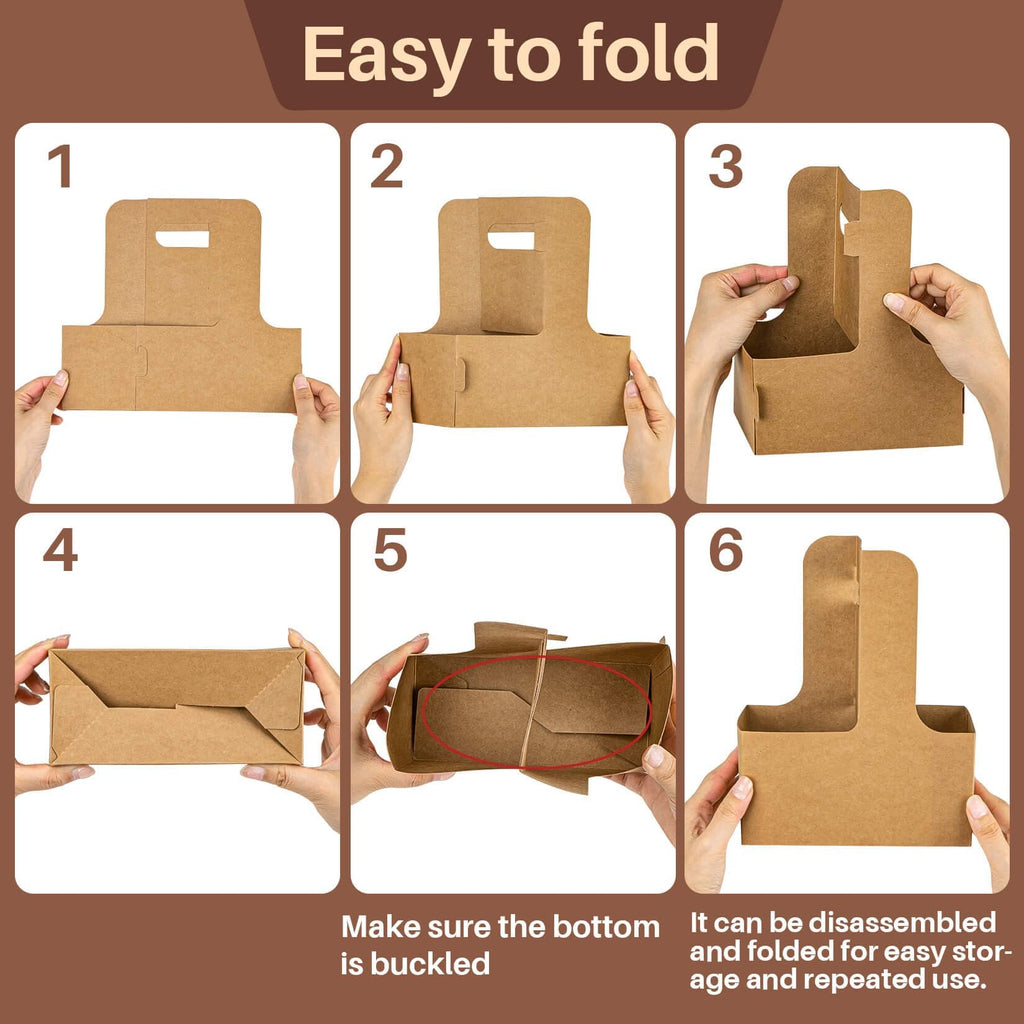 MAQIHAN 2 Cup Drink Carrier with Handle - 50Pcs Disposable Cardboard Coffee Cup Holder Portable Foldable Tray Drink Caddy Cup Carriers to go Cup Holder Food Delivery Accessories for Hot/Cold Drinks