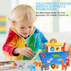 KMTJT Toddlers Wooden Noah's Ark Toy for 1 2 3 Boys Girls Baptism Gifts