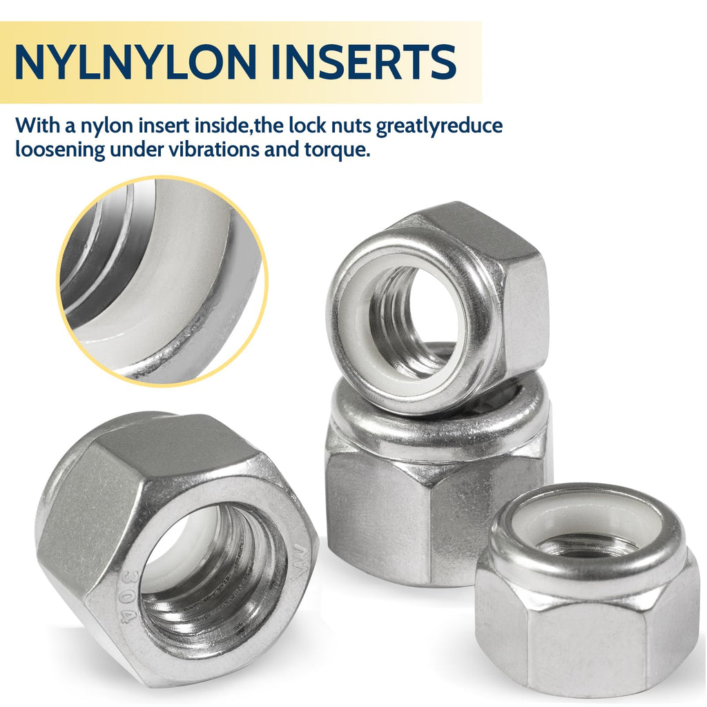 Vifmy 1/4-20 Lock Nut, 110Pcs Stainless Steel Nylock Insert Locking Nuts