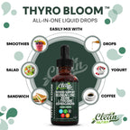 Clean Nutra Thyroid Support Drops Selenium Zinc Iodine L Tyrosine KSM66 Ashwagandha Vitamin D3 B12 A C Turmeric Kelp Schisandra Guggul Cayenne Basil Liquid Supplement Folate Copper Thyro Bloom Drop