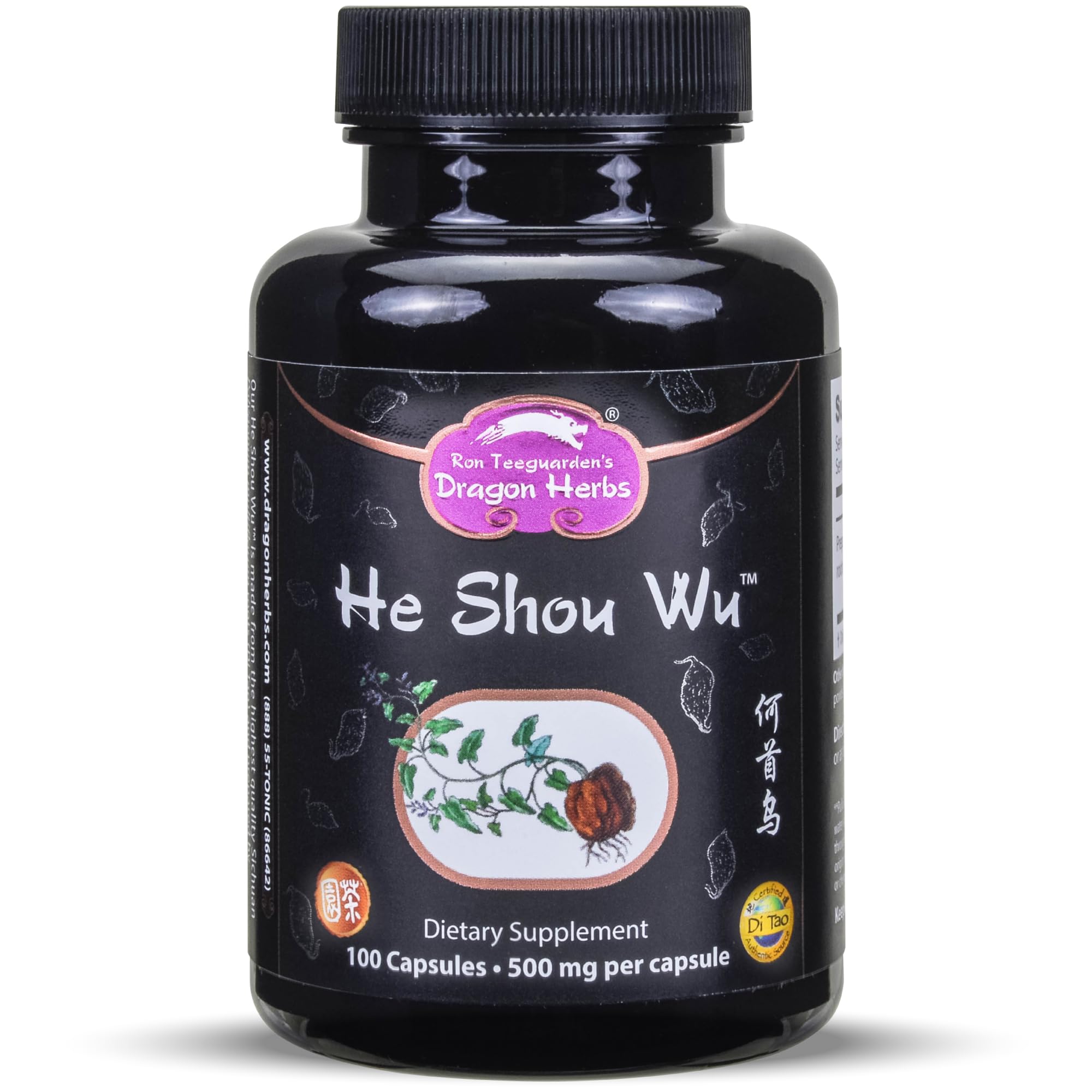 Dragon Herbs He Shou Wu | Prepared He Shou Wu Supplement to Support Energy, Mood, Immune Support, Healthy Aging, Hair | All Natural Ingredients, Non-GMO (100 Capsules, 500 mg Per Capsule