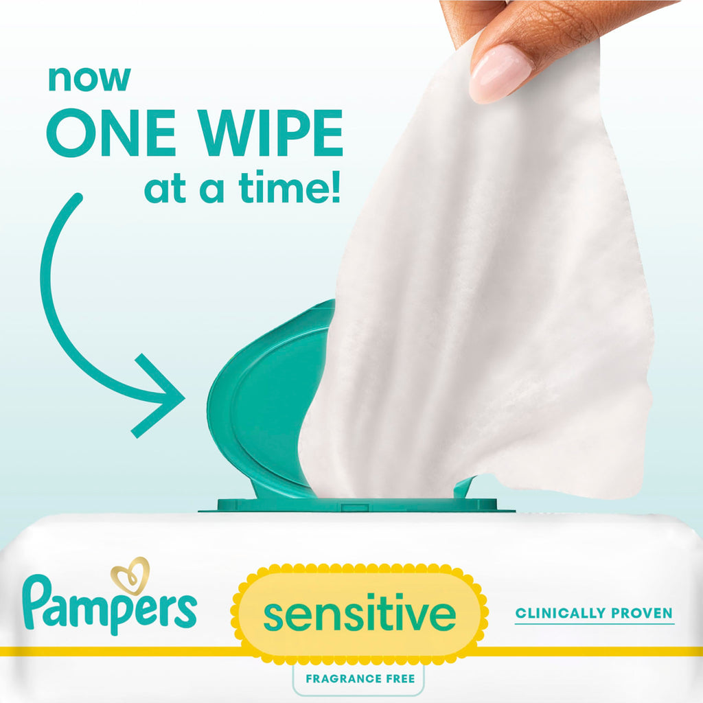 Pampers Sensitive Baby Wipes, Unscented, Fragrance Free, Clinically Proven, Water Based, Hypoallergenic, Multi-Use, Hand Wipes, 504 Wipes Total (9X Flip-Top Packs)