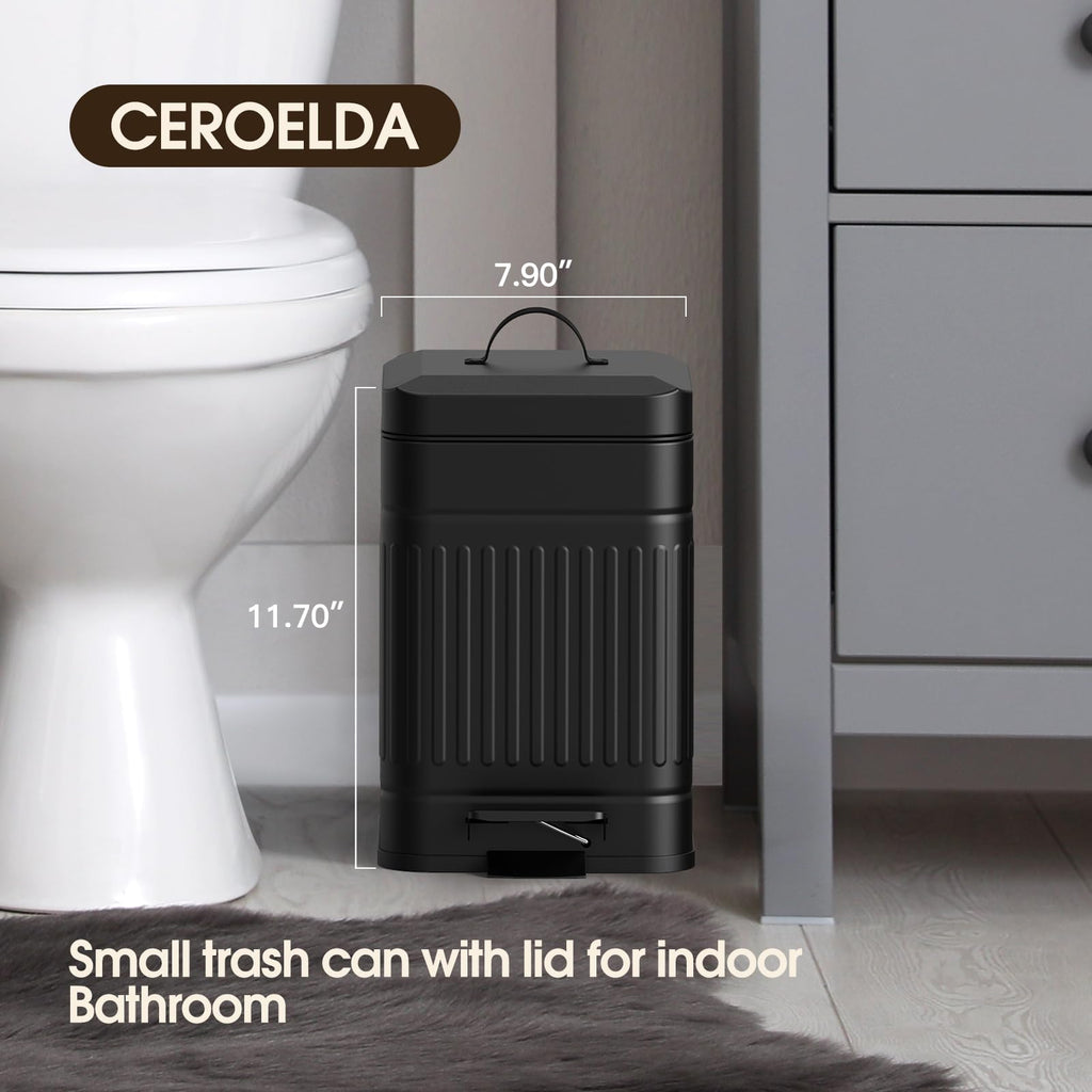 CEROELDA Small Trash Can with Lid-1.3 Gal-Dog Poop Trash Can Outside-Black