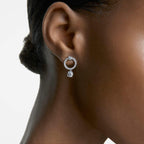 Swarovski Attract Circle Pierced Earrings with Circle Cut Crystals and matching Pavé on a Rhodium Plated Post with Butterfly Back Closure