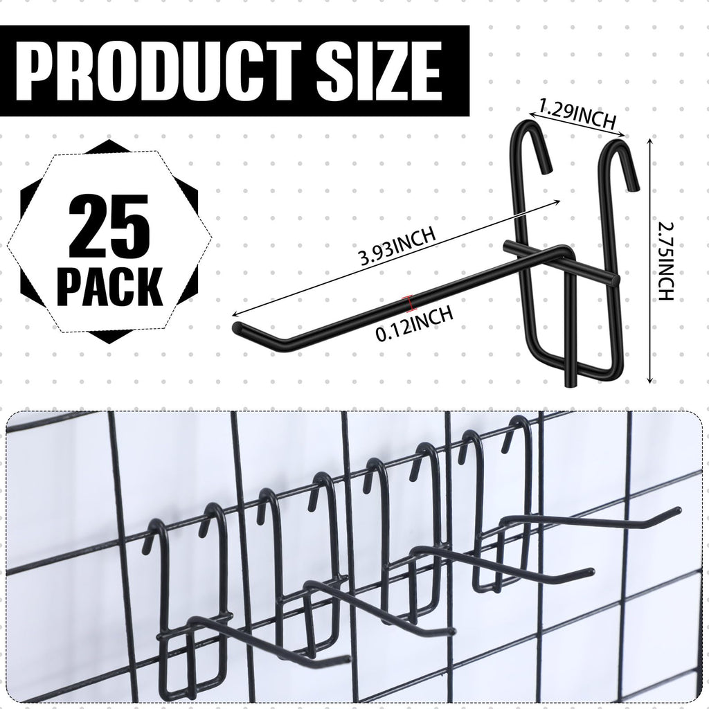 Moxweyeni 4 Inch Grid Wall Hooks 25 Pcs Gridwall Panel Hooks Store Garage Wall Mount Organizers Storage Grid Display Hangers for Retail, Craft Show, Home Setup, Customized Display (Black)