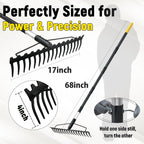 BlumeTrec Bow Rake, 68-Inch Adjustable Handle Garden Rake with 17 Steel Tines, Heavy Duty Dual-Sided Metal Rake Landscape Gardening Tool for Soil Loosening Lawn Yard Leaves Mulch Thatch Removing