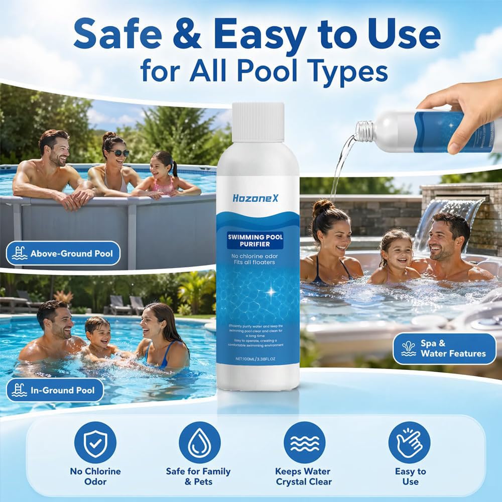 Hozonex Swimming Pool Purifier, Hozone X Pool Purifier, Pro Pool Water Purifier Liquid, Keeps Water Crystal Clear & Removes Cloudiness, for Inground Pools & Above Ground Pools (2Pcs)