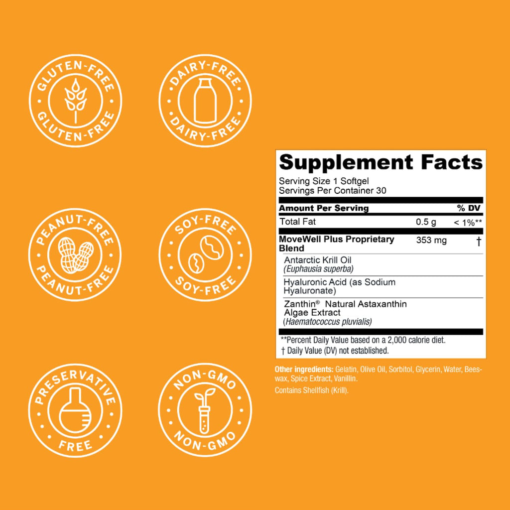 Live Conscious Joint Health Supplement - MoveWell Plus Antarctic Krill Oil, Natural Astaxanthin and Hyaluronic Acid | Outperforms Glucosamine