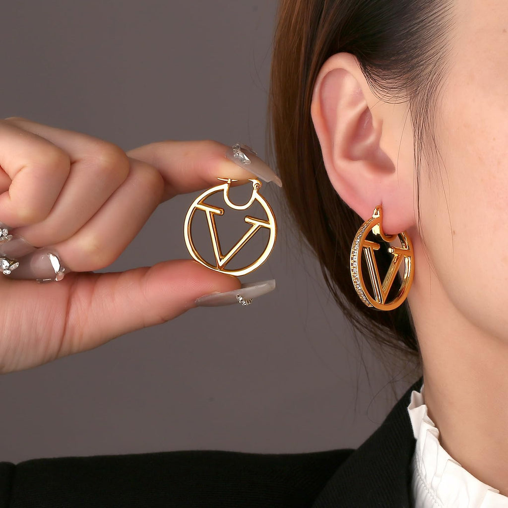 18K Gold Luxury Letter Earrings for Women and Sisters | Valentines, Birthday Gifts, Elegant Accessories for Any Occasion (V Letter Earrings 2 Pair)