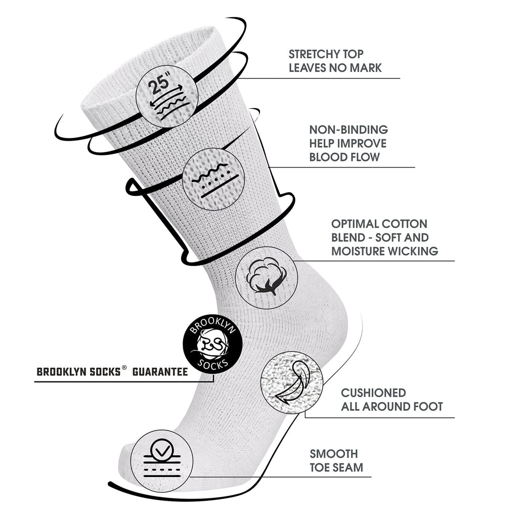 12 Pairs of Cotton Diabetic Neuropathy Crew Socks (10-13, Fits Mens shoe size 9-12, White)
