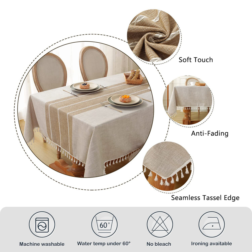 Laolitou Rustic Tablecloth Cotton Linen Waterproof Tablecloths Washable Table Cloths for Kitchen Dining,Party,Holiday,Christmas,Buffet Coffee Lines Rectangle,55''x102'',8-10 Seats