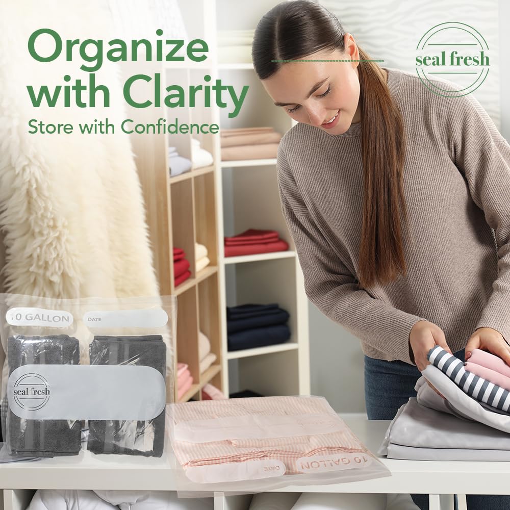 Seal Fresh 10 Gallon Large Plastic Storage Bags – 24" x 24" (30 Count) – Reusable XXL Extra Large Heavy Duty Clear Jumbo Freezer Zip Lock Bags with Sealable Zipper Top For Clothes, Travel, Moving