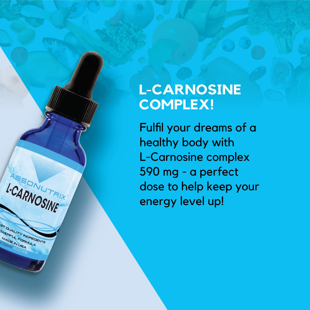 Absonutrix L-Carnosine - 583 mg 4 Oz Bottle, 200 Highly Potent Servings, Easy-to-Consume Drops, High Bioavailability, Third-Party Tested, GMP-Certified, Non-GMO, Cruelty-Free Products, Made in USA