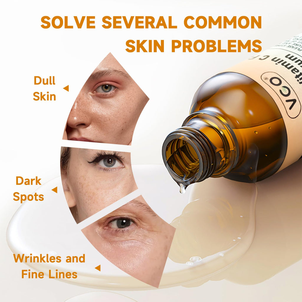 VGO Vitamin C Serum for Face, Vit C Anti Aging Serum with Hyaluronic Acid & Vitamina E, Deep Hydration Facial Care for All Skin Types, 2.02oz / 60ml