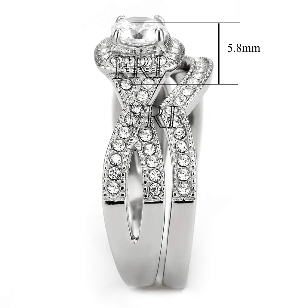 FlameReflection Stainless Steel Rings for Women Infinity Wedding Set Round CZ Cubic Zirconia Halo Engagement Bridal Jewelry Set Size 6