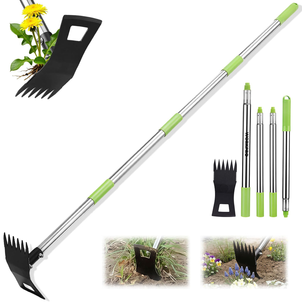 WORKPRO Weed Puller Tool with Long Handle, 2-in-1 Garden Hoe & Weed Rake