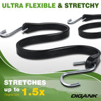 Bungee Cords with Hooks (10 Pack) Heavy Duty Outdoor Rubber Tarp Straps in 10", 15", 21", 31" Sizes, Crimped S Hooks for Cargo, Bikes, Camping Gear, Luggage - Max Stretch 1.5X, Load 180 lbs