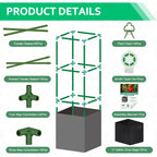 WLLEYAY 3 Pack 46'' Square Tomato Cages with 17 Gallon Grow Bags