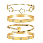 Stackable Gold Bracelets for Women - 4 Sets, 18K Gold Plated Bracelets, Stainless Steel Bangle Bracelets Non-Tarnish, Stylish Gold Jewelry Ensemble, Valentine's Day, Birthday and Christmas Jewelry Gifts