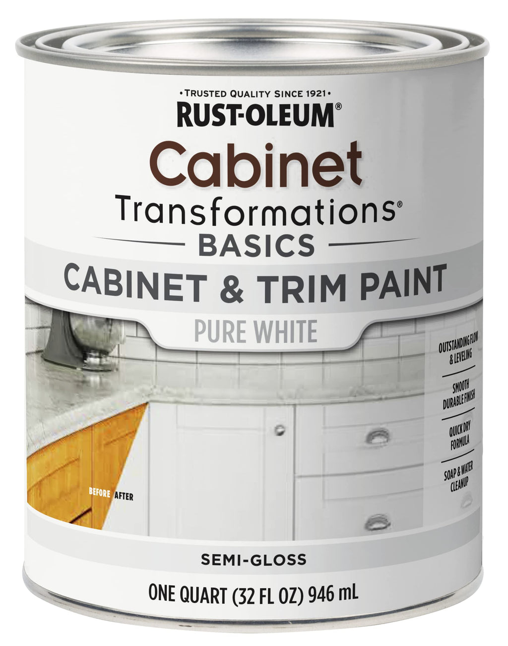Rust-Oleum 372007 Transformations Basics Cabinet & Trim Paint, Quart, Pure White, 32 Fl Oz (Pack of 1)