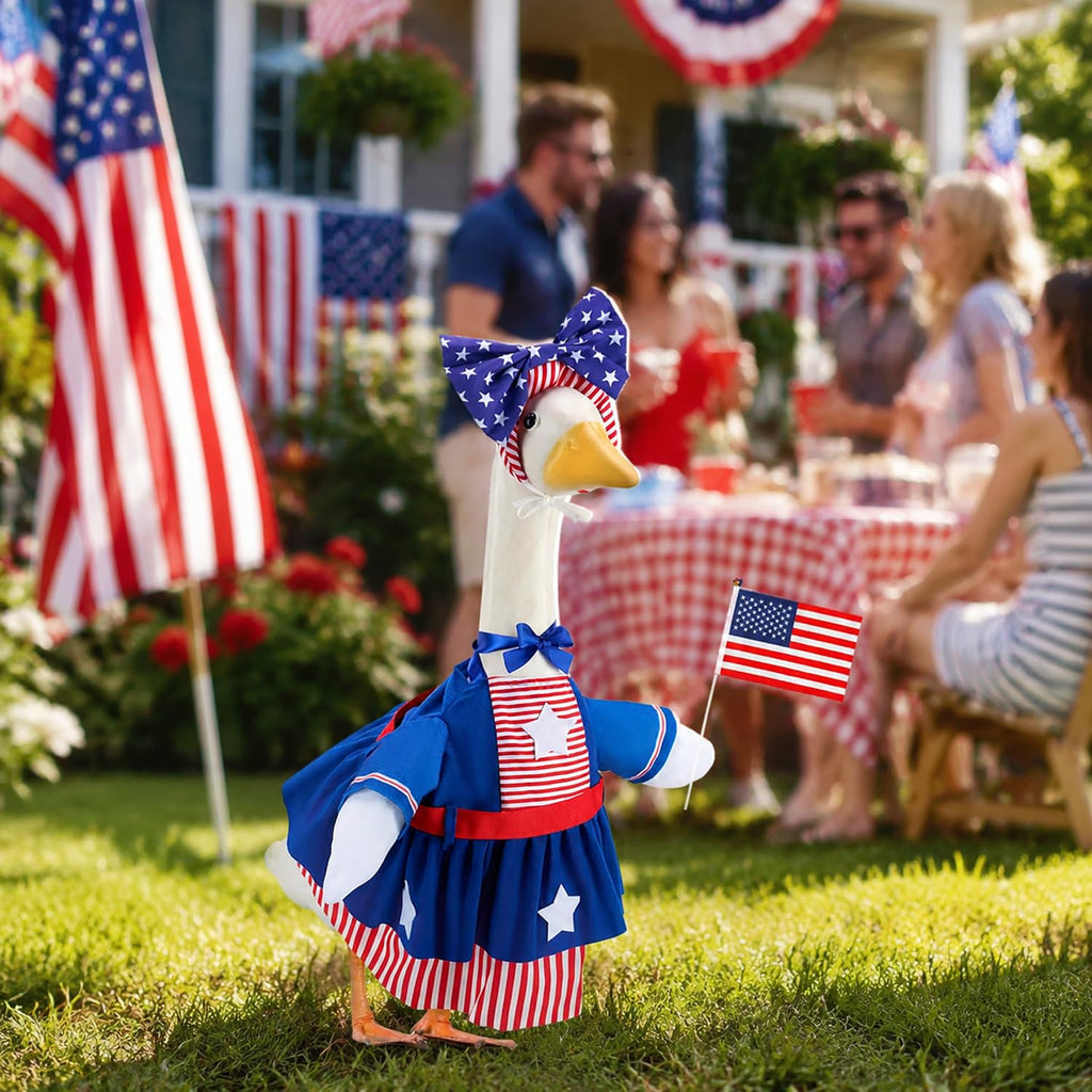 Btiztlla 4 of July Porch Goose Outfit for 23 Inch, Patriotic Red White Blue Decorative Goose Clothes, Independence Day Porch Yard Garden Decor