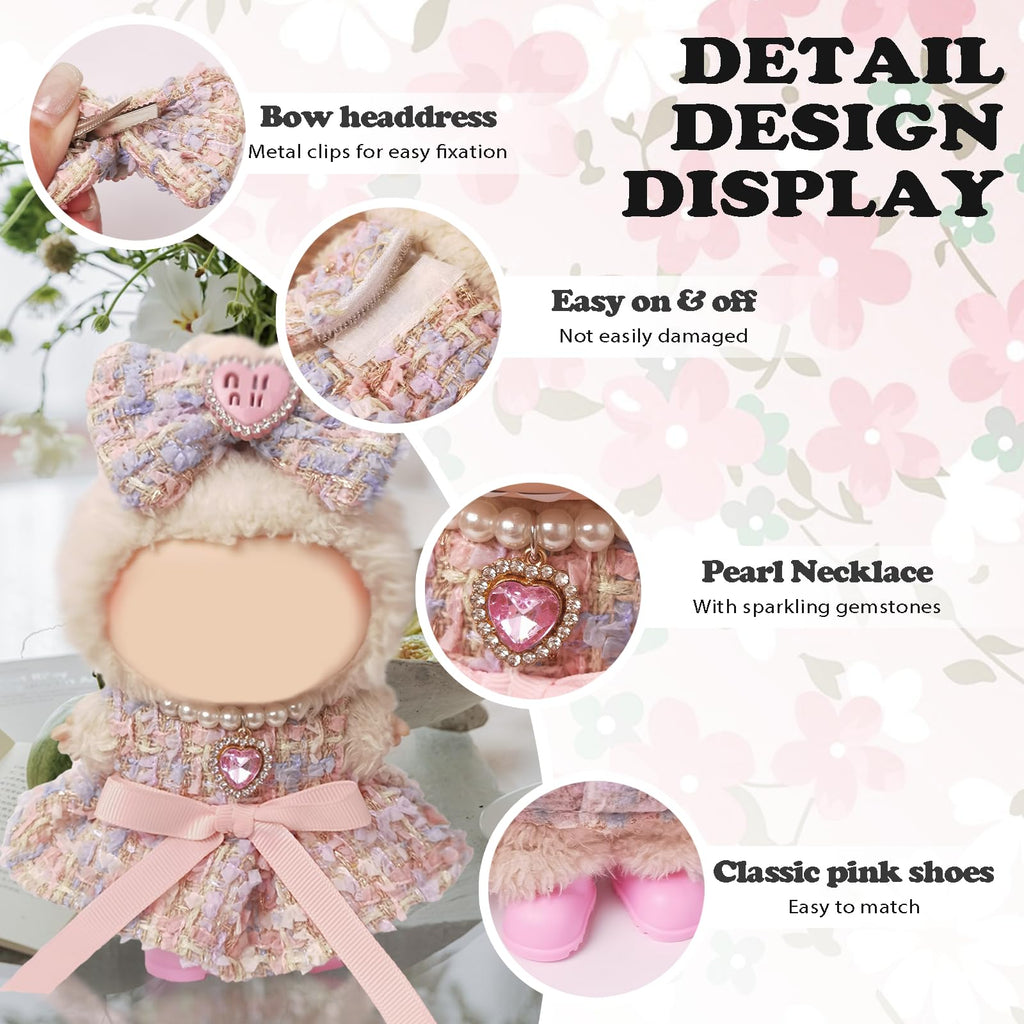 Clothes Compatible with LABUBU Doll - 4PCS Sweet Pastel Set, 17cm Doll Clothes Designer Outfit for Fairy Tales Theme, Cute Stylish Accessories for Labubu, No Doll (Cotton Candy Princess)