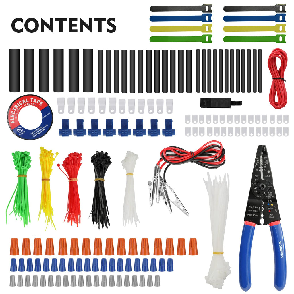 WORKPRO 582-Piece Heat Shrink Wire Connectors Kit, Electrical Wire Terminals, Electrical Repair Kit with Wire Cutter Stripper Crimping Tool