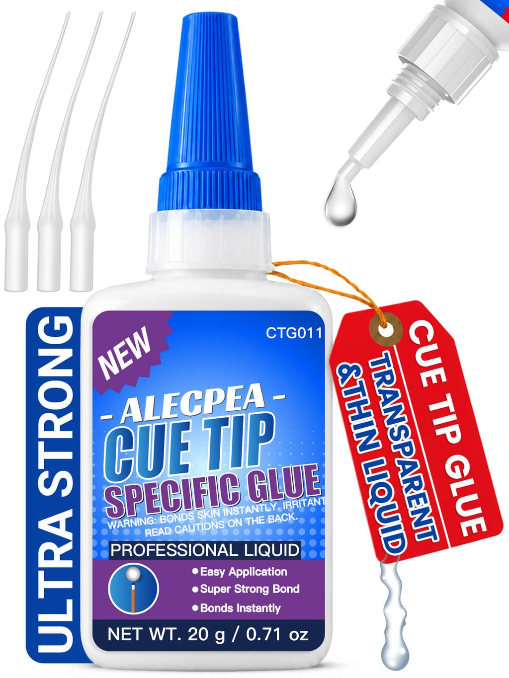ALECPEA Pool Cue Tip Glue, 20g Thin Billiard Cue Repair Adhesive