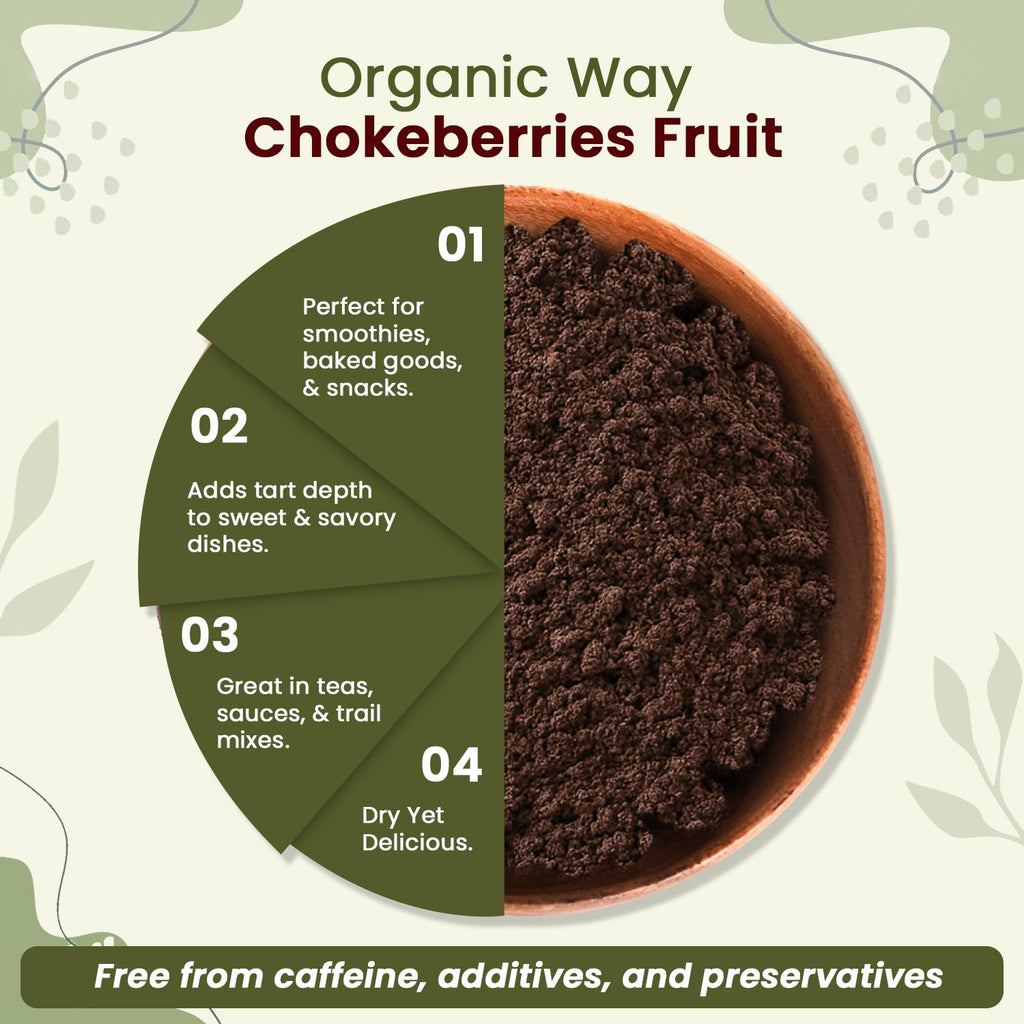 Organic Way Chokeberries Fruit/Aronia Berry Powder - European Wild-Harvest | Organic & Kosher Certified | Non GMO & Gluten Free | USDA Certified | Origin - Albania (8 Oz)