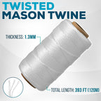 Mason Line String 260FT, 780FT, 390FT, 1500FT, 2300FT, Durable Construction Twine for Laying Bricks, Blocks, Fences in Gardening, DIY & Landscaping Projects (White, 393 Ft x 6 Pcs)