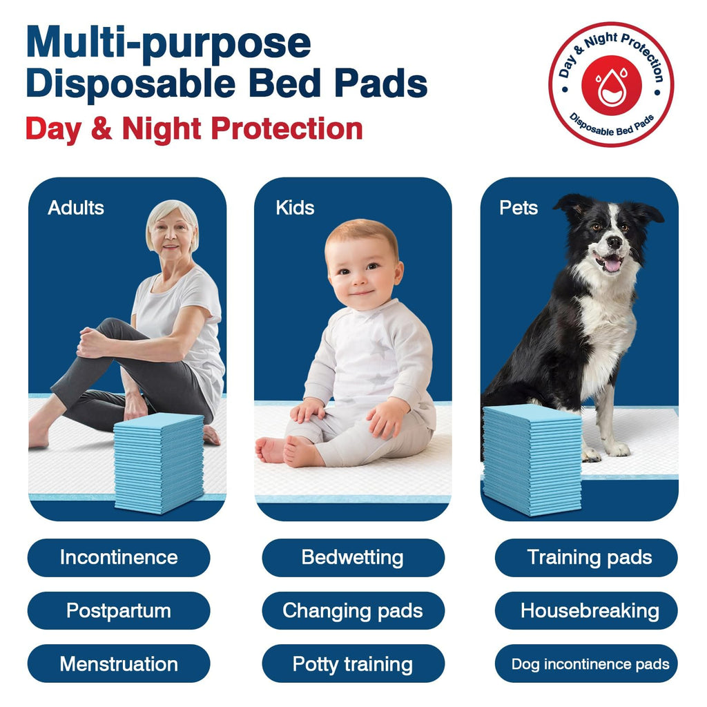 BIGGMED Tear-Resistant Disposable Bed Pads 30" x 36", 50 Count Absorbent Underpads, Chux Thicker Extra Large Incontinence Bed Pads, Pee Pads for Adults, Kids, Elderly, Pets