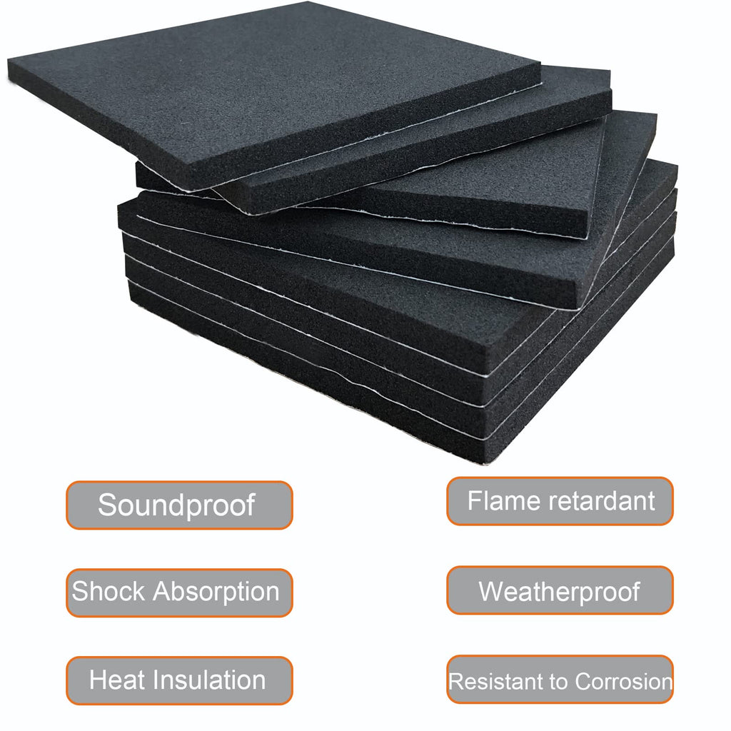8 Pcs Black Adhesive Foam Pads Closed Cell Foam Sheets 1/4" Thick X 4" X 4"