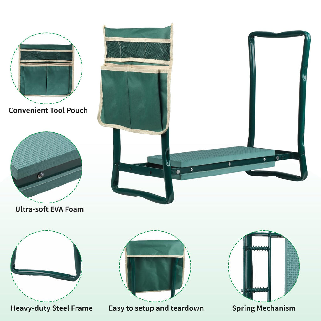 Portable Foldable Garden Kneeler and Seat with Tool Pouch & EVA Pad